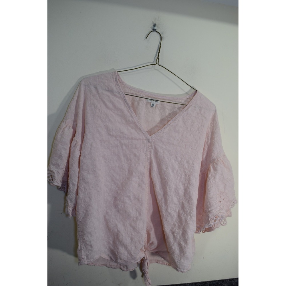 Max Studio Crochet Lace Trim Tie Front Lightweight V-Neck Top WOMENS XL Pink